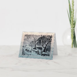 De Festividades Neve do inverno do vintage e cartão do trenó do