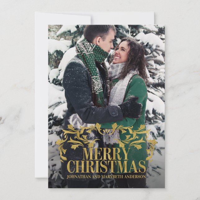 De Festividades Ornamentado Elegante Dourado Cartão com fotos Feli (Frente)