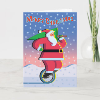 De Festividades Papai noel em um cartão do feriado do Unicycle