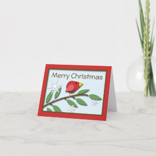 De Festividades Pássaro Vermelho em um Cartão "Feliz Natal"