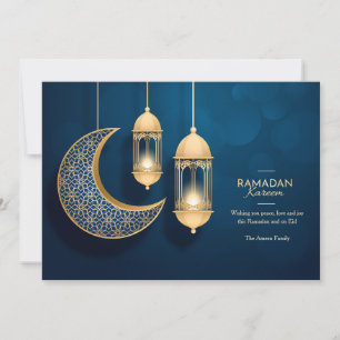 De Festividades Ramadan Kareem - Cartão Azul e Dourado