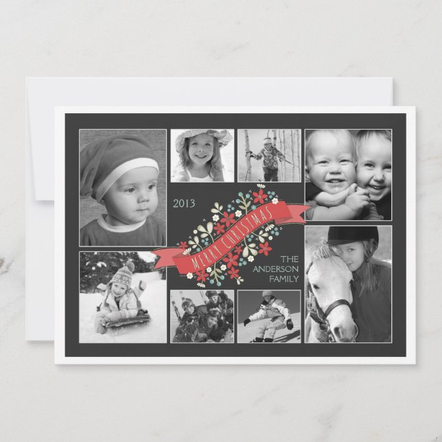 De Festividades Red Banner Feliz Cartão com fotos Natal 8 (Frente)
