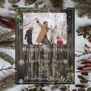 De Festividades Rustic Holly Branches Flat Holiday Cartão com foto