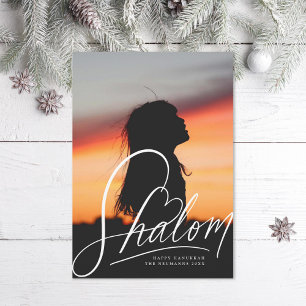 De Festividades Shalom Heart Hand Lettering Hanukkah Cartão com fo