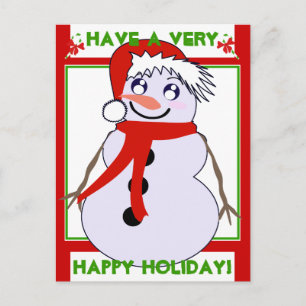 De Festividades Snowman Toon Red Holiday! Cartão Postal