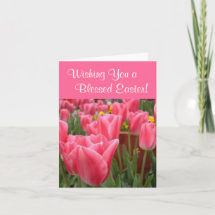 De Festividades Tulipas Rosa - Desejando um Feliz Páscoa Cartão