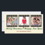 De Festividades Vintage Felry Christmas Snowman Cartão com fotos<br><div class="desc">Este design apresenta 3 imagens de fotos inspiradas em vintage para que você carregue suas próprias fotos da família. O texto único diz: "Desejamos-lhe um Feliz Natal e um Feliz ano novo". Há um texto personalizável para você personalizar este cartão de Natal de tendência. Um boneco de neve vintage completa...</div>