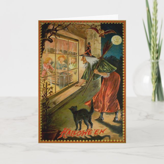 De Festividades Vintage Halloween Peeping Witting Cartão (Frente)