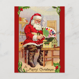 De Festividades Vintage Papais noeis pintando um cartão postal da