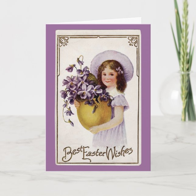 De Festividades Vintage Páscoa Violet Girl - Cartão (Frente)
