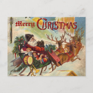 De Festividades Vintage Santa Claus Reindeer Sleigh cartão postal