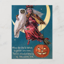 De Festividades Vintage Witpkin owl Halloween cartão postal