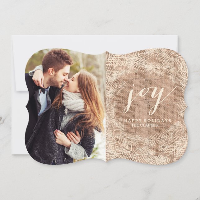 De Festividades WINTER BURLAP | JOY | CARTÃO na moda HOLIDAY (Frente)