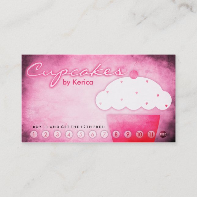 De Fidelidade cartão envelhecido da lealdade da loja do cupcake (Frente)