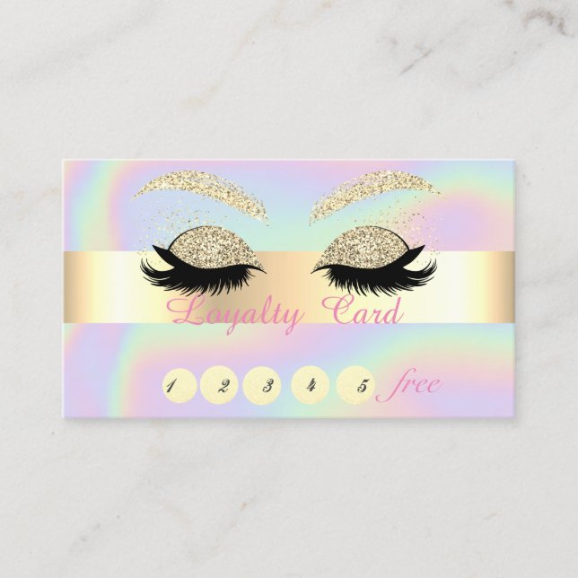 De Fidelidade Cílios Postiços Glitter Dourado Holográfico Cartão (Frente)