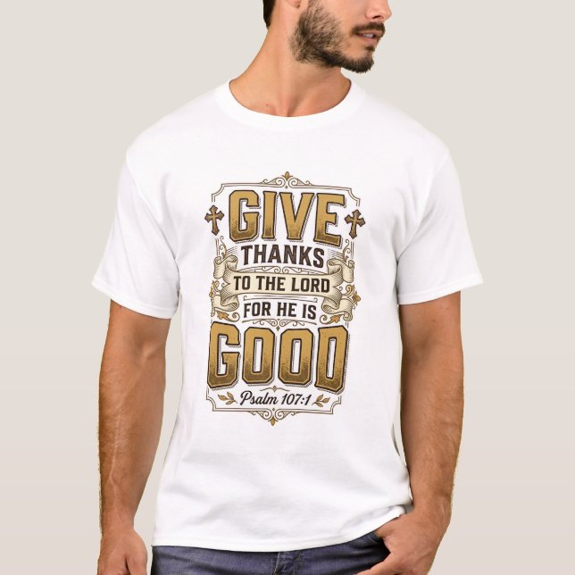 Dê Graças Salmo 107 Camisa Cristã Vintage (Frente)