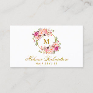 De Horário Cartão floral cor-de-rosa Dourado M da nomeação