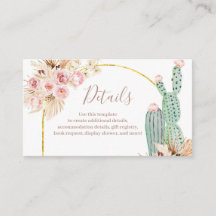 Cartão Detalhado Boho Cactus Flores Rosa Pampas Gr