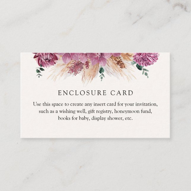 De Informações Cartão Personalizado com Grama das Pampas Boho (Frente)