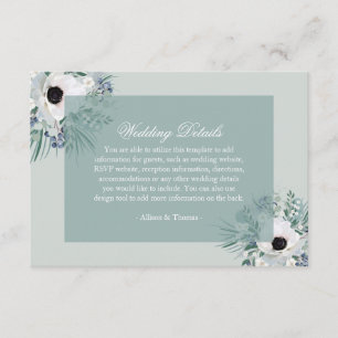 De Informações cartão verde do casamento branco anemone