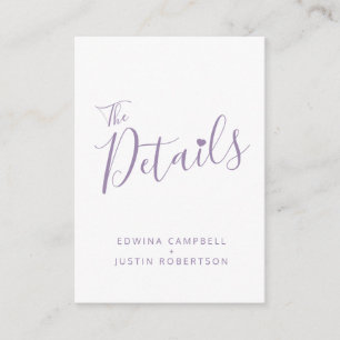 De Informações O casamento detalha o cartão branco roxo simples