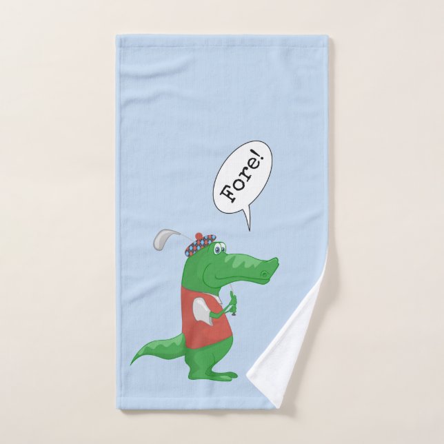 De Mão Funny Alligator Golfer Blue Hand Toalha (Toalha de mão)