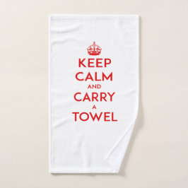 De Mão Mantenha a calma e leve a toalha da [mão], texto