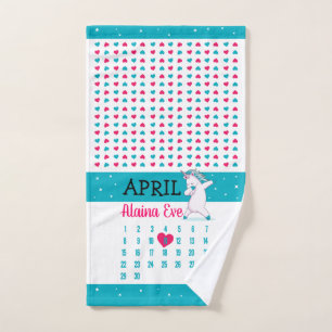 De Mão Nome Unicórn Calendário Aniversário Toalha