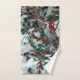 De Mão Red Winter Berries Natal Holidy Toalha