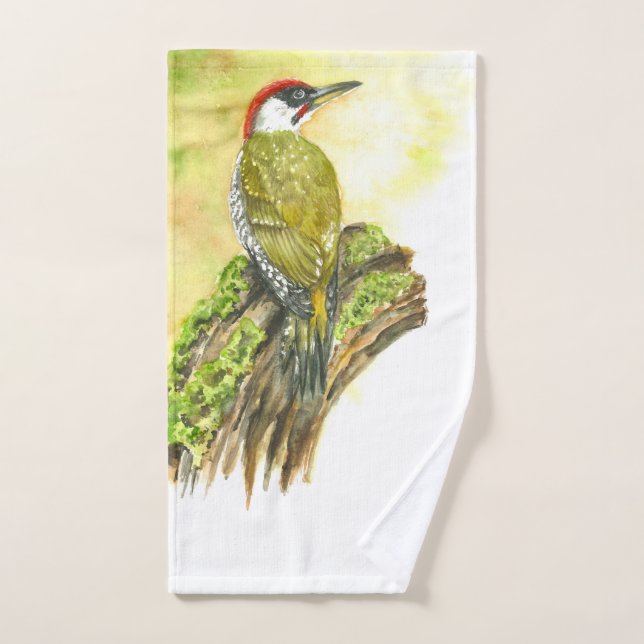 De Mão Toalha com Pica-Pau Verde Aquarela (Toalha de mão)