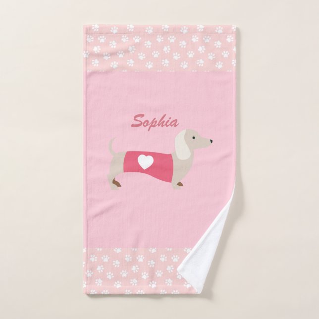 De Mão Toalha Personalizada Dachshund Rosa Presente (Toalha de mão)