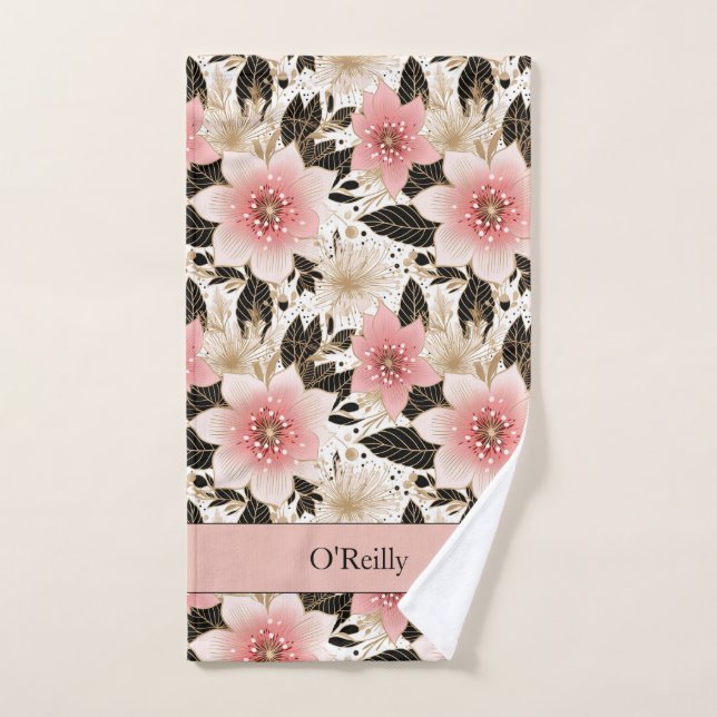 De Mão Toalha Picleball branca, cor-de-rosa, com flor pre (Toalha de mão)