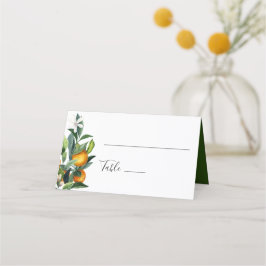 De Mesa Cartão Citrus Weding Place com laranjas