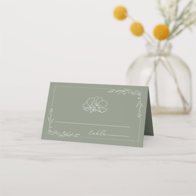De Mesa Cartão Rustic Floral Sage Green Place (Frente)