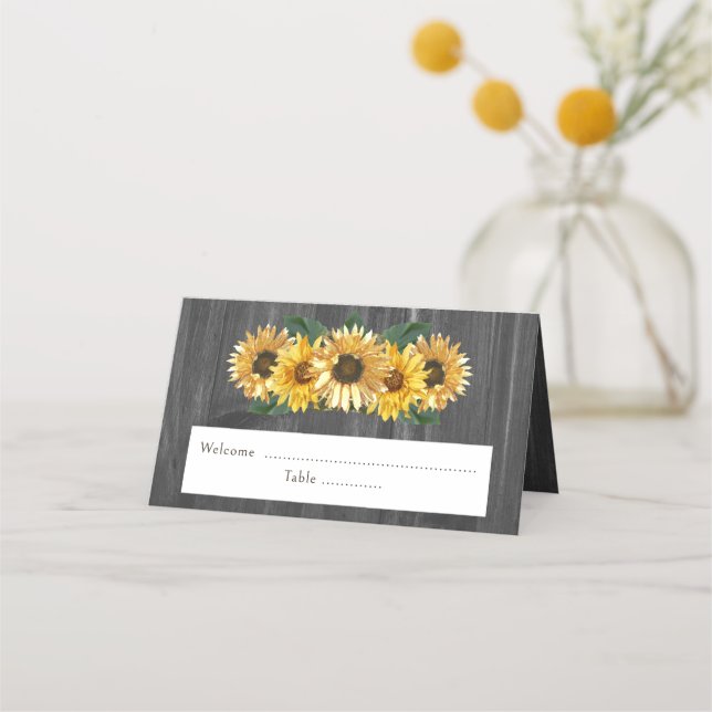 De Mesa Cartão Rustic Weathered Sunflower Reception Place (Frente)