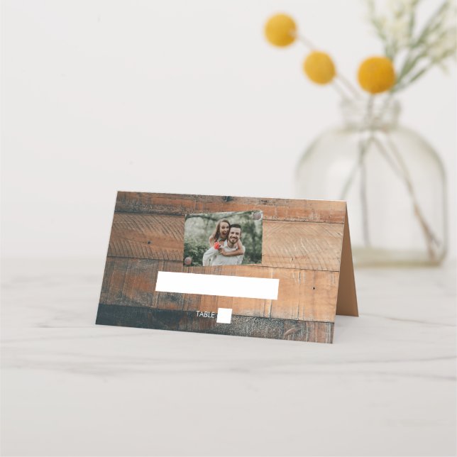 De Mesa Cartão Rustic Wood Photo Weding Place (Frente)