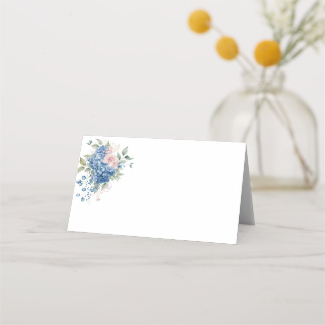 De Mesa Nome dobrado Inserir Hydrangeas Azuis do Cartão (Frente)