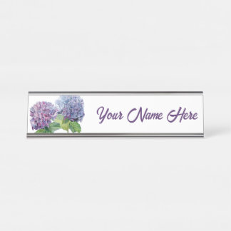 De Mesa Placa Personalizada com Hortênsias Azuis