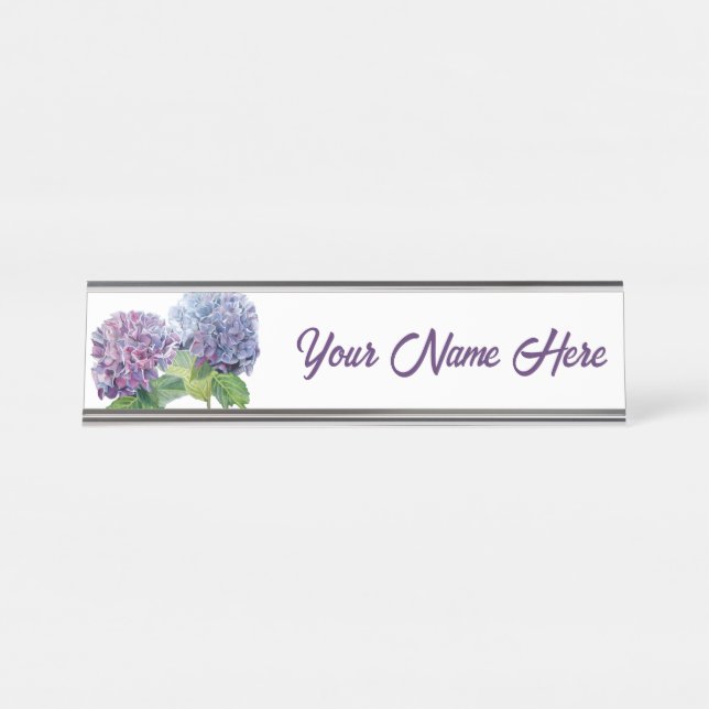 De Mesa Placa Personalizada com Hortênsias Azuis (Frente)