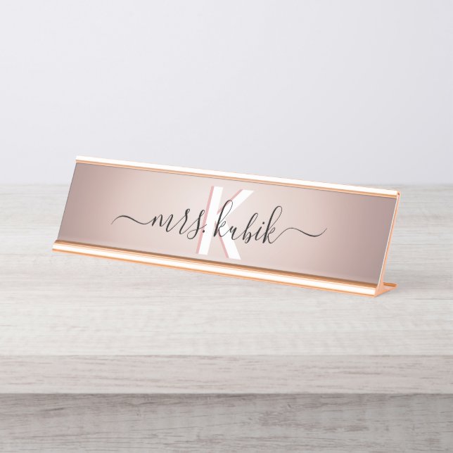 De Mesa Rosa Gold Foil Teacher Desk Name Placa (Frente)
