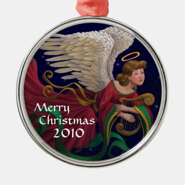 De Metal Anjo do Natal com o ornamento redondo da harpa (Frente)