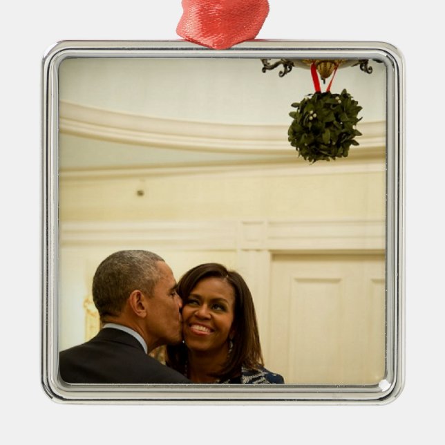 De Metal Barack e Michelle Mistletoe - Sq. Ornamento (Frente)