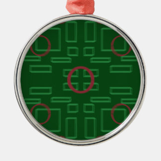 De Metal Círculo Vermelho sobre Ornamento Geométrico Verde