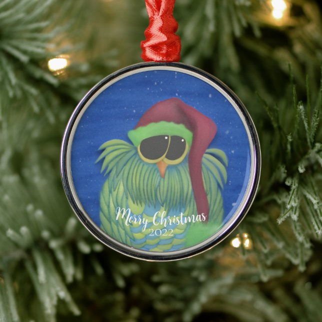 De Metal Coruja Adorável com Ornamento Metálico Santa Hat (Árvore)