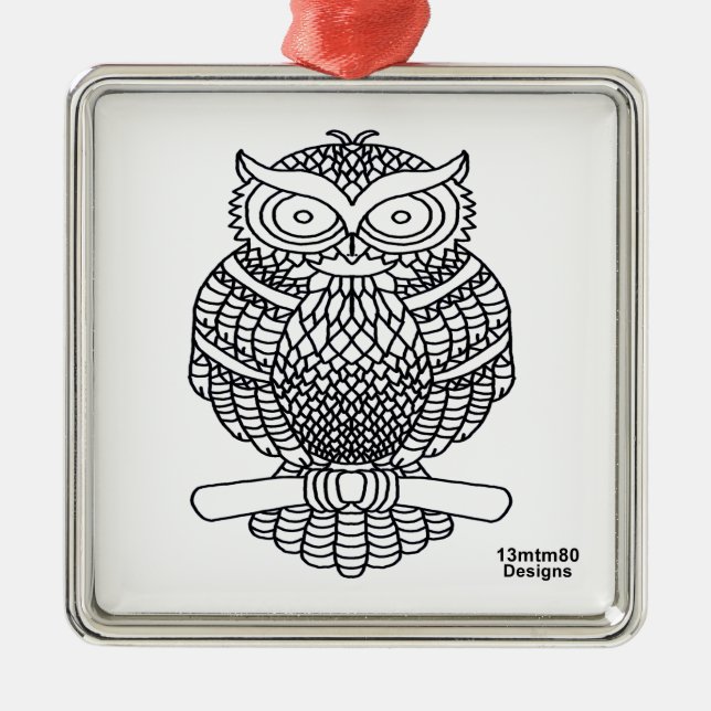 De Metal Coruja (quadrado branco) - Ornamento Premium (Frente)