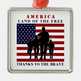 De Metal EUA Flag e Soldiers Silver Ornamento