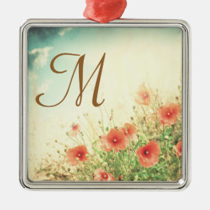 De Metal Flores Selvagens Rosa Monograma Ornamento Inicial