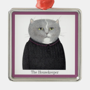 De Metal HUSEKEEPER CAT Premium Ornamento Quadrado + Texto