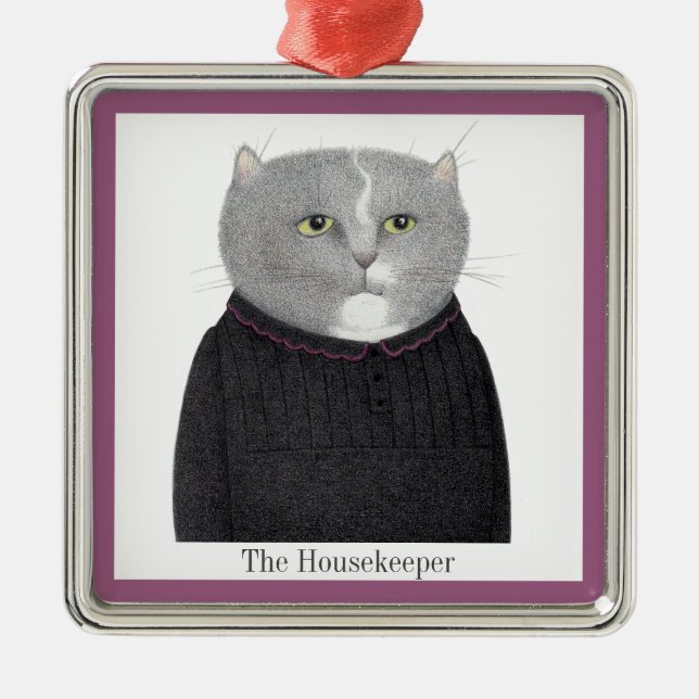 De Metal HUSEKEEPER CAT Premium Ornamento Quadrado + Texto (Frente)