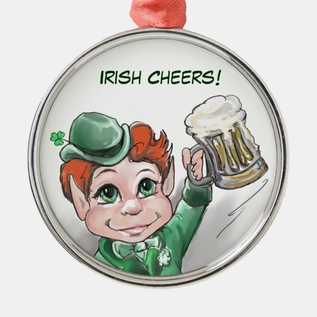 De Metal Irlandês Cheers! Ornamento Retrato Premium Round (Frente)